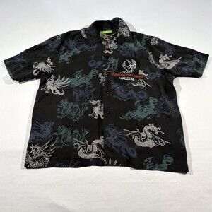 Diesel Black Mens Dragon Print Button Short Sleeve Embroidered Casual Shirt Sz S